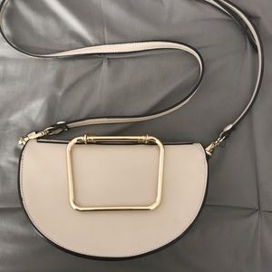 Nude crossbody purse with gold handle
